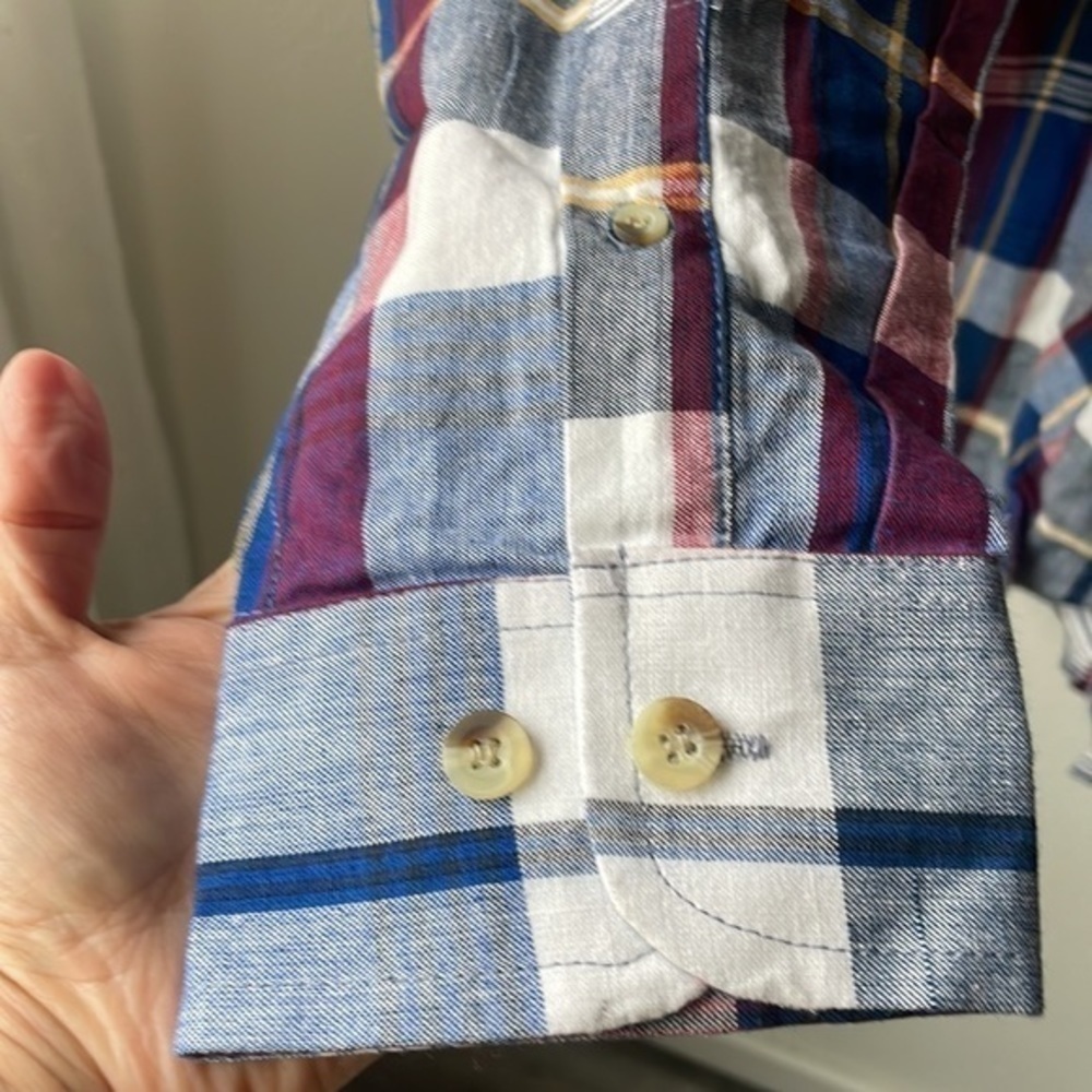 NEW AOS Rodeo shirt men's plaid  XL tall button up red blue - Picture 5 of 10